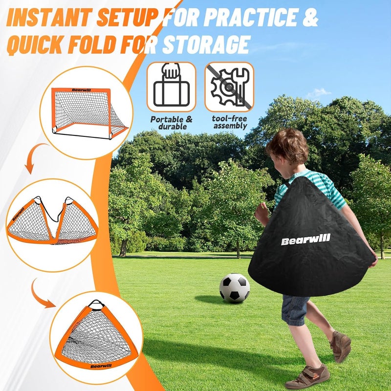 Bearwill Soccer Goal, Kids Soccer Goals for Backyard Set of 2, 4x3ft Portable Soccer Goal Pop Up Soccer Net, Kids Soccer Net Training Equipment with Soccer Ball, Ladder, Cones, Targets - Image 4